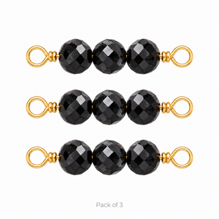 Pack of 3 Black Spinel Rock Candy triple connectors in Solid 14K Yellow Gold