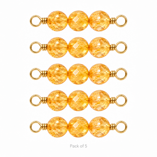 Pack of 5 Citrine Rock Candy triple connectors in Gold Filled
