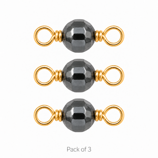 Pack of 3 Hematite Rock Candy single connectors in Solid 14K Yellow Gold