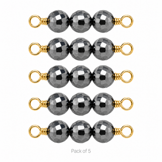 Pack of 5 Hematite Rock Candy triple connectors in Gold Filled
