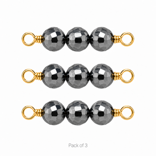 Pack of 3 Hematite Rock Candy Triple connectors in Solid 14K Yellow Gold