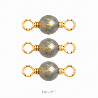 Pack of 3 Labradorite Rock Candy single connectors in Solid 14K Yellow Gold