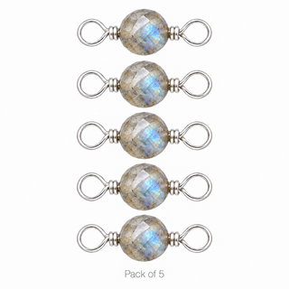 Pack of 5 Labradorite Rock Candy single connectors in Sterling Silver