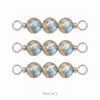 Pack of 3 Labradorite Rock Candy Triple connectors in Solid 14K White Gold
