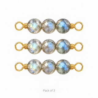 Pack of 3 Labradorite Rock Candy Triple connectors in Solid 14K Yellow Gold