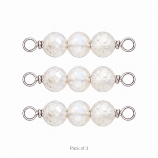 Pack of 3 Moonstone Rock Candy Triple connectors in Solid 14K White Gold