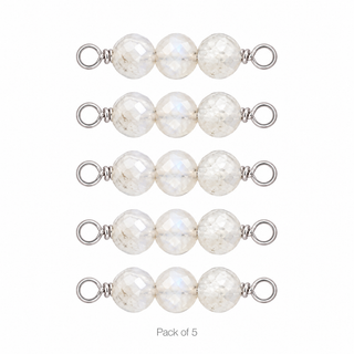 Pack of 5 Moonstone Rock Candy triple connectors in Sterling Silver