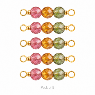 Pack of 5 Multi Tourmaline Rock Candy triple connectors in Gold Filled