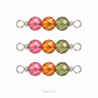 Pack of 3 Multi Tourmaline Rock Candy Triple connectors in Solid 14K White Gold