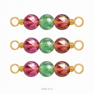 Pack of 3 Multi Tourmaline Rock Candy Triple connectors in Solid 14K Yellow Gold