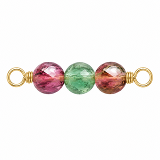 Multi Tourmaline Rock Candy triple connector in solid 14K yellow gold