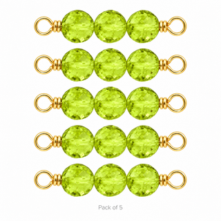 Pack of 5 Peridot Rock Candy triple connectors in Gold Filled