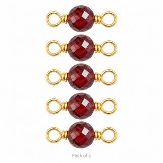 Pack of 5 Red Garnet Rock Candy single connectors in Gold Filled