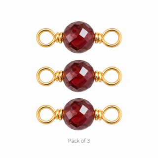 Pack of 3 Red Garnet Rock Candy single connectors in Solid 14K Yellow Gold