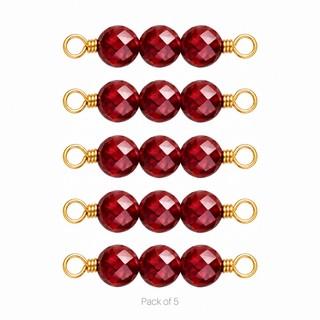 Pack of 5 Red Garnet Rock Candy triple connectors in Gold Filled