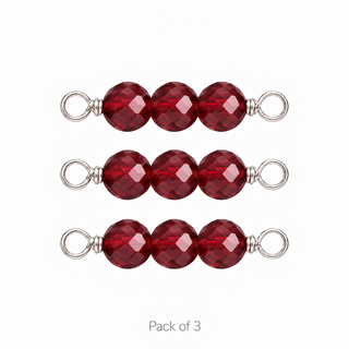 Pack of 3 Red Garnet Rock Candy Triple connectors in Solid 14K White Gold