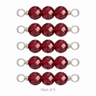 Pack of 5 Red Garnet Rock Candy triple connectors in Sterling Silver