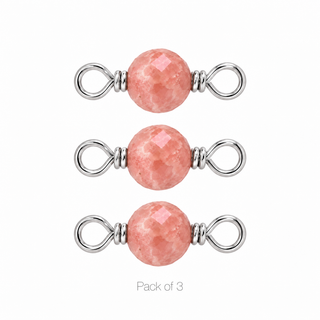 Pack of 3 Rhodochrosite Rock Candy single connectors in Solid 14K White Gold