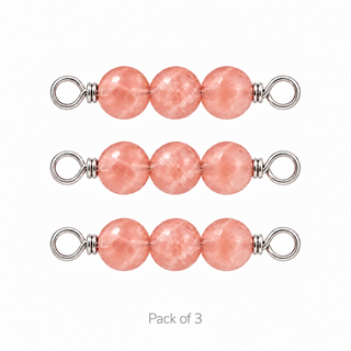 Pack of 3 Rhodochrosite Rock Candy Triple connectors in Solid 14K White Gold