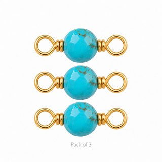 Pack of 3 Turquoise Rock Candy single connectors in Solid 14K Yellow Gold