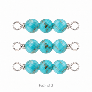 Pack of 3 Turquoise Rock Candy Triple connectors in Solid 14K White Gold