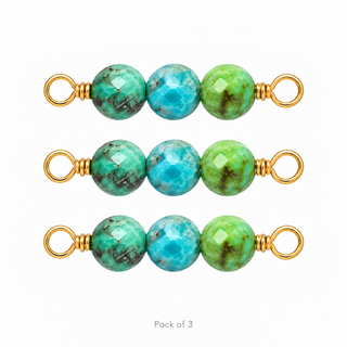 Pack of 3 Turquoise Rock Candy Triple connectors in Solid 14K Yellow Gold