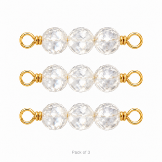 Pack of 3 White Topaz Rock Candy Triple connectors in Solid 14K Yellow Gold