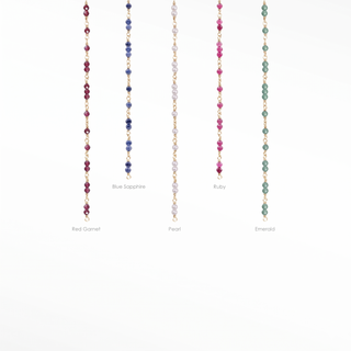 Additional Ethereal solid 14k white gold gemstone chain reference chart showing other gemstone colors.