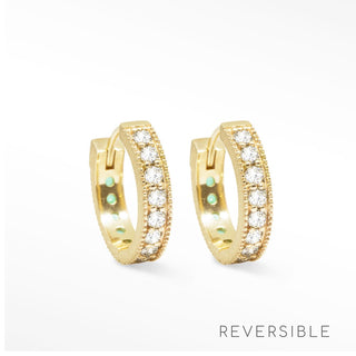 Gemma Diamond & Emerald 18k Yellow Gold Reversible Huggies 15mm [product_metal] [product_color]  - Nina Wynn Designs 
