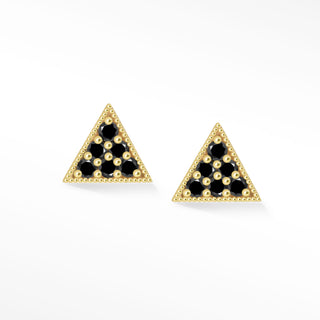 Triangle Black Diamond 18k Yellow Gold Stud Earrings