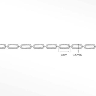 Hammer paperclip 8mm 14k white gold chain designer line for permanent jewelry sold by the inch - 14k / inch