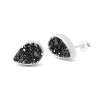 Adorn Petite Black Druzy Silver Stud Earrings - Nina Wynn