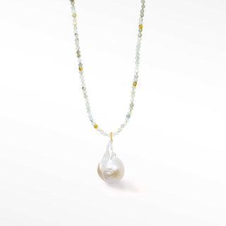 Aquamarine Baroque Pearl Gold 18k Necklace - Nina Wynn