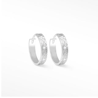 Florentine Natural Diamond 18k White Gold Hoop Earrings 15mm - Nina Wynn