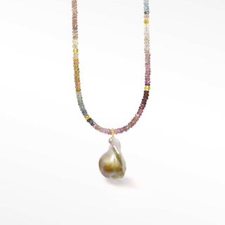 Multi Sapphire Baroque Pearl Gold 18k Necklace - Nina Wynn