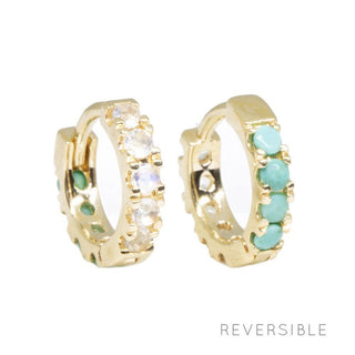 Natalie Moonstone & Turquoise 18k Yellow Gold Reversible Huggies 15mm - Nina Wynn