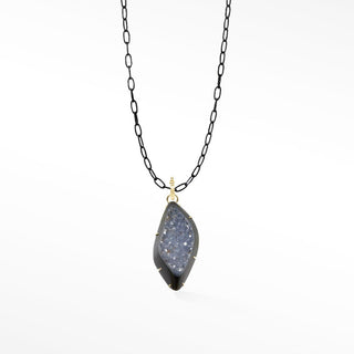 Pinnacle Medium Black Druzy Silver Necklace - Nina Wynn