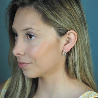 Sterling Silver Hoops - Pagoda 15mm - lifestyle or ear-styling view