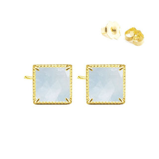 Vintage Lace Square 6mm Aquamarine Gold Vermeil Stud Earrings - Nina Wynn