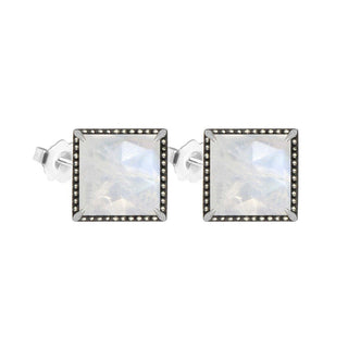 Vintage Lace Square 6mm Moonstone Silver Stud Earrings - Nina Wynn